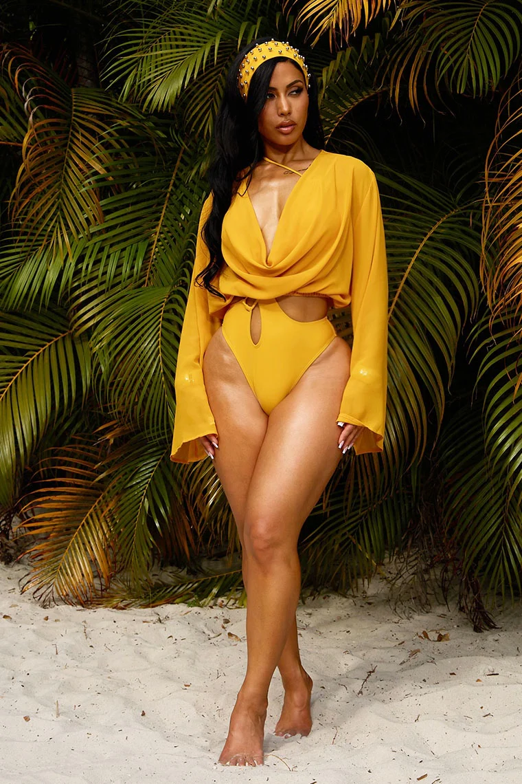 DENIZ DRAPE TOP-YELLOW - Image 2