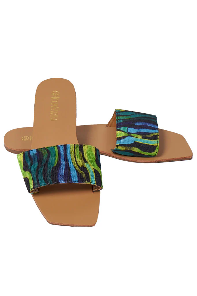 LET IT SLIDE SANDALS-GREEN ABSTRACT PRINT - Image 3