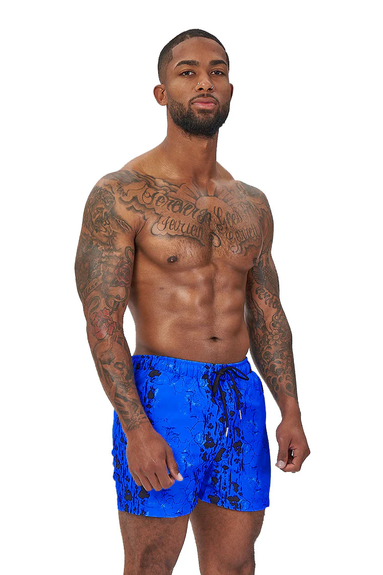 POWER TRIP BEACH SHORTS-BLUE ABSTRACT