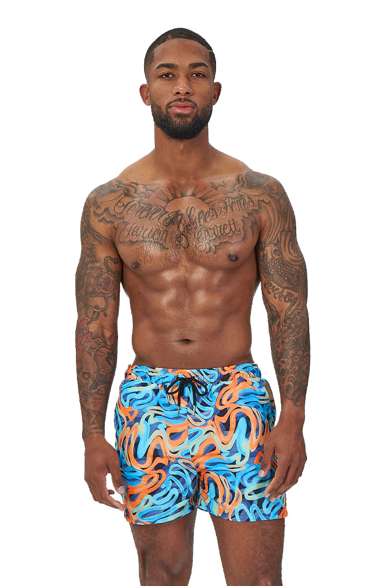 POWER TRIP BEACH SHORTS-BLUE SWIRL PRINT