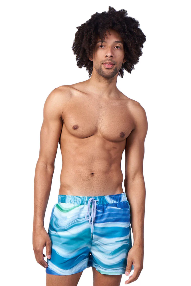 POWER TRIP BEACH SHORTS-BLUE WAVE PRINT