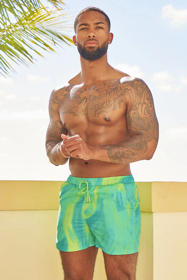 POWER TRIP BEACH SHORTS - GREEN PRINT
