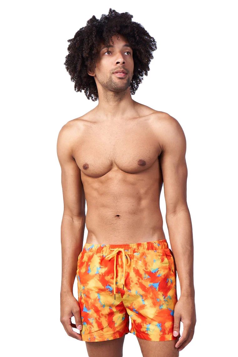 POWER TRIP BEACH SHORTS-ORANGE PRINT