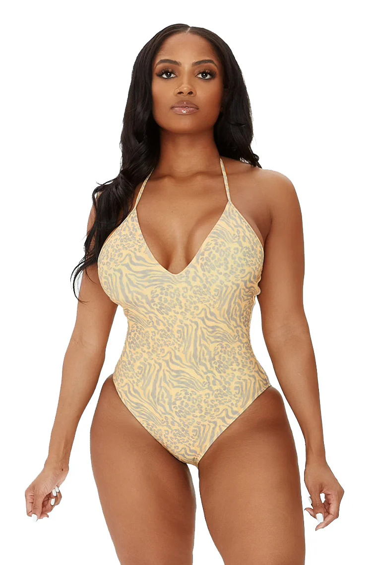 RIDE THE TIDE SWIMSUIT-TAN MULTI ANIMAL PRINT