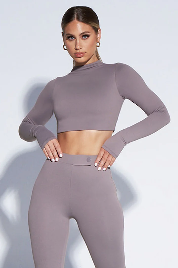 THE OB LONG SLEEVE CROP TOP-MOCHA