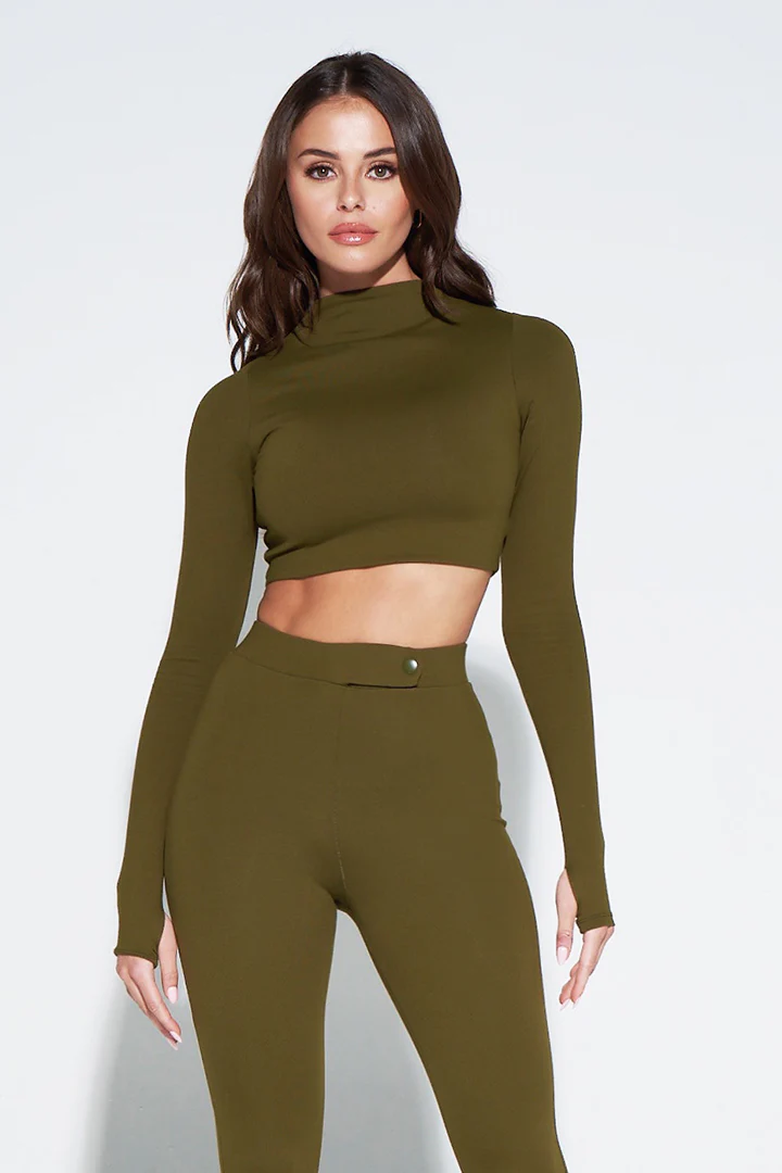THE OB LONG SLEEVE CROP TOP-OLIVE